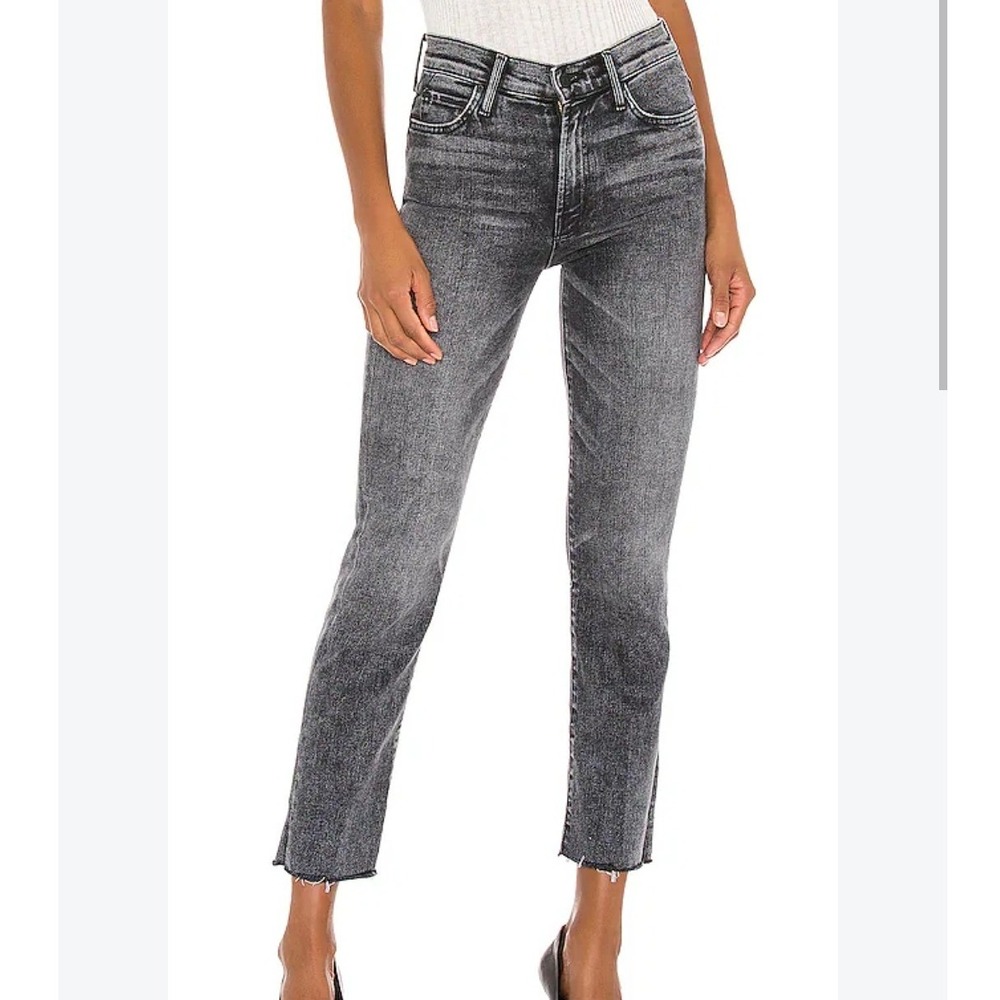 MOTHER High Waisted Rascal Ankle Snippet Jeans Train Stops black Acid Wash 26